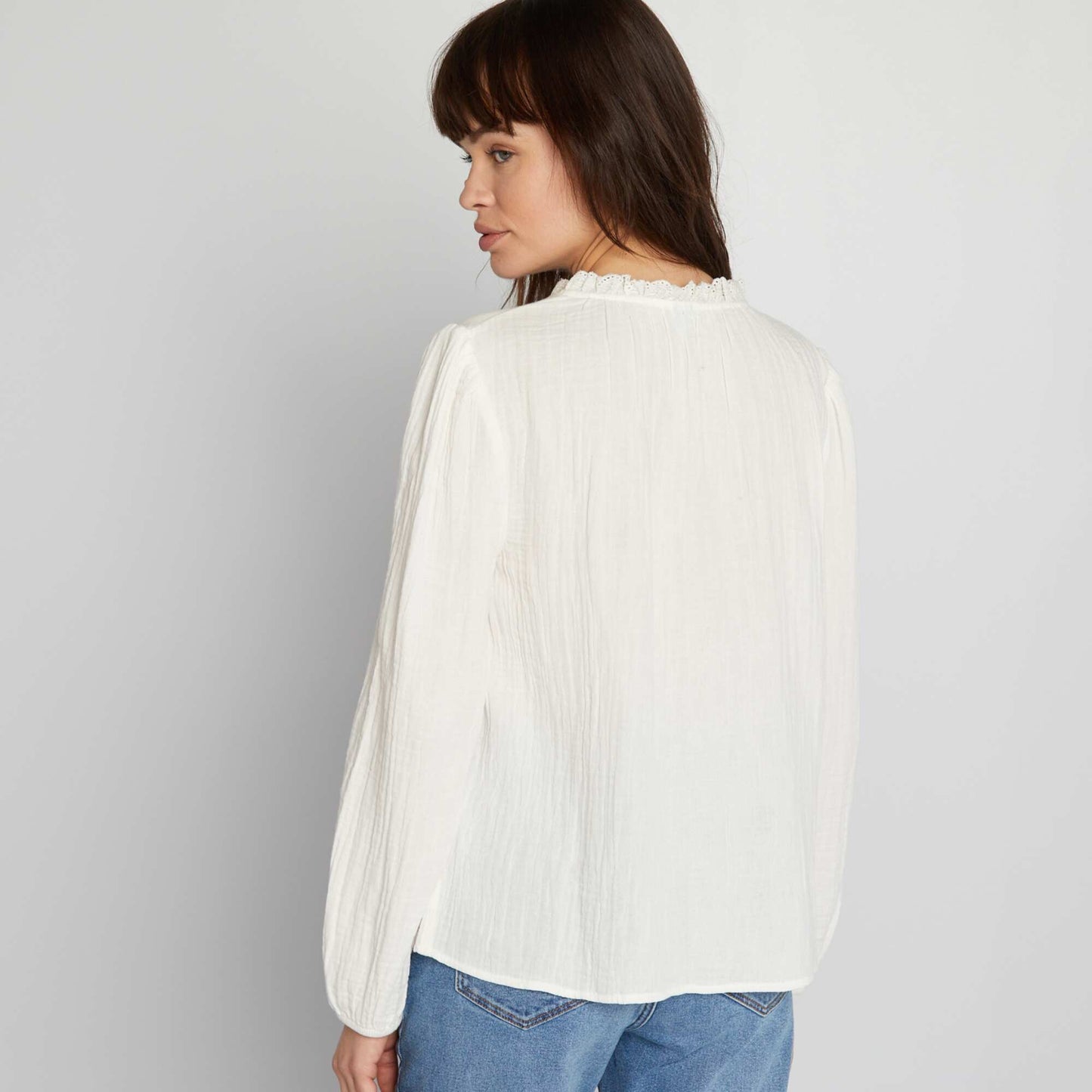 Blouse en gaze de coton brod e blanc