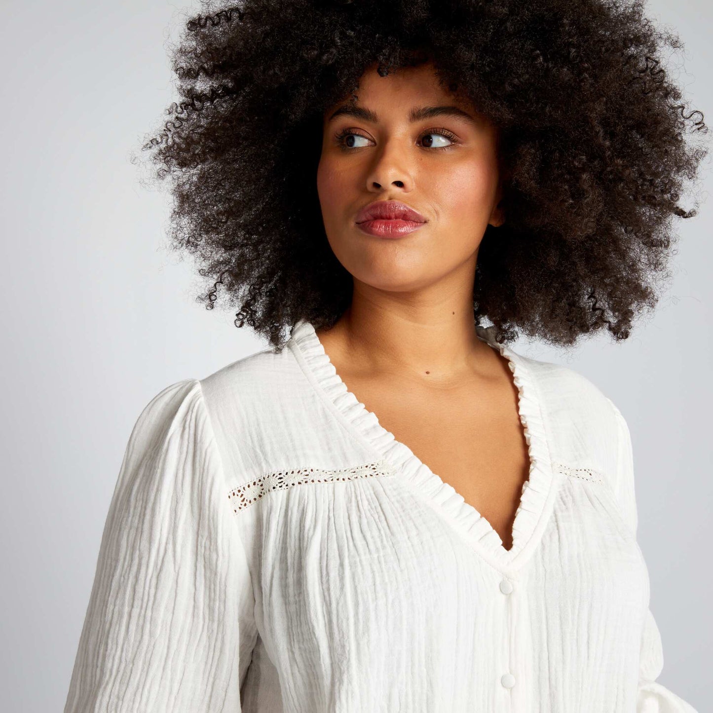 Blouse en gaze de coton col volant blanc