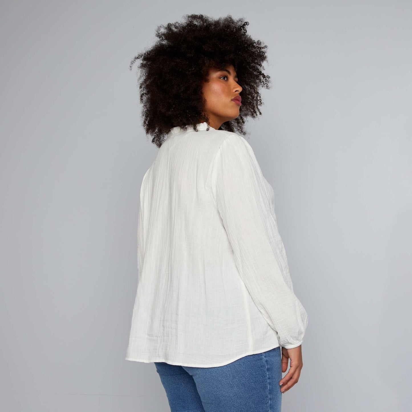 Blouse en gaze de coton col volant blanc