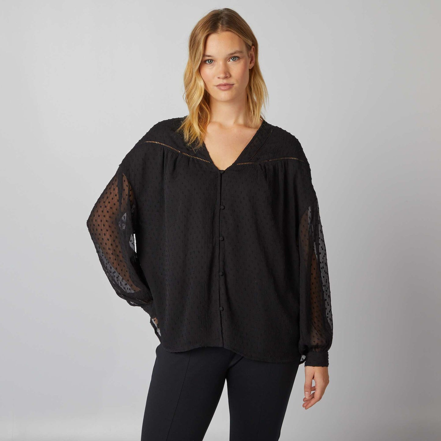 Blouse col V à plumetis noir