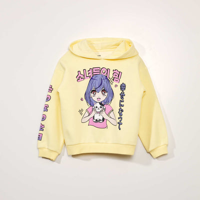 Sweat capuche imprim manga Jaune