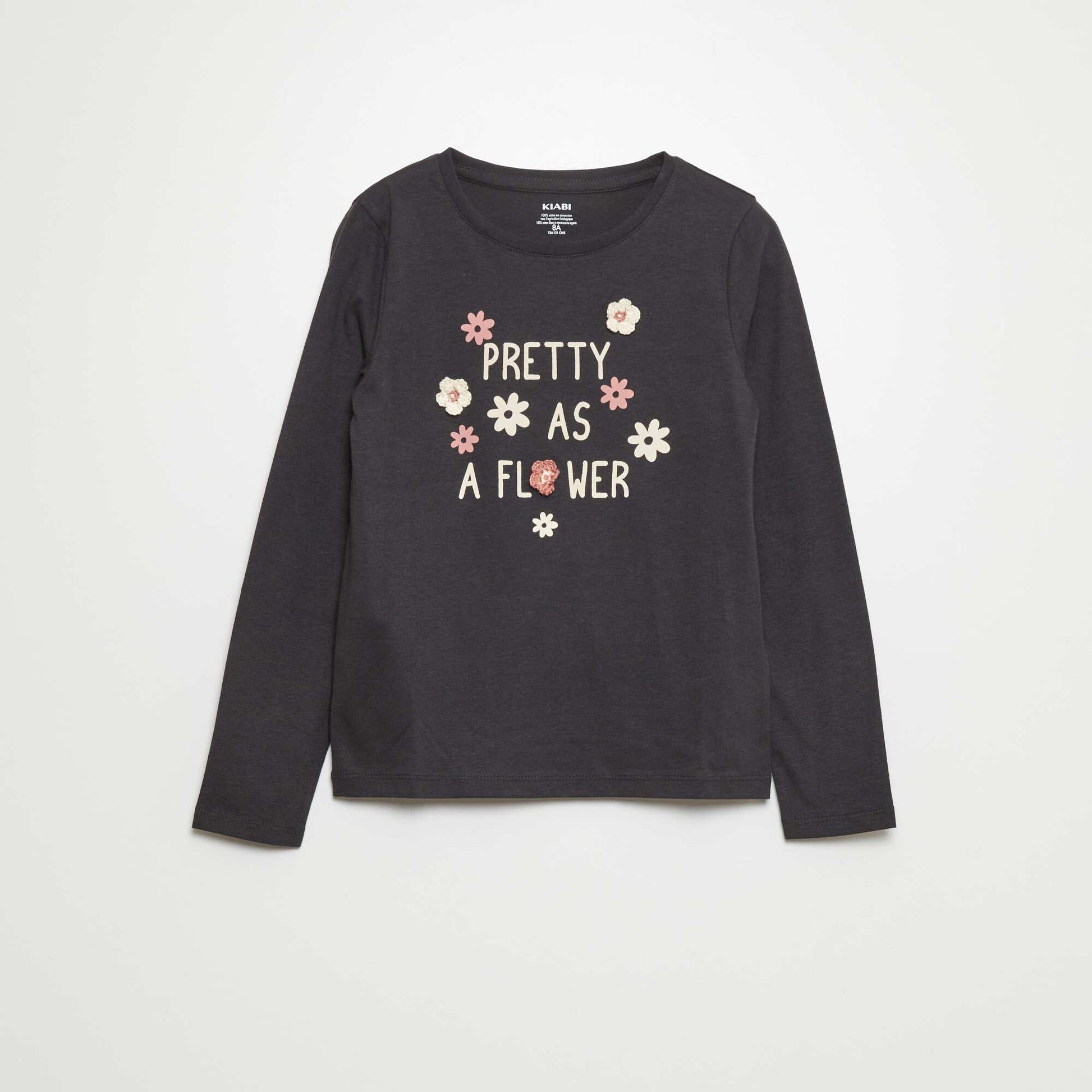 T-shirt en jersey 'pretty as a flower' Noir
