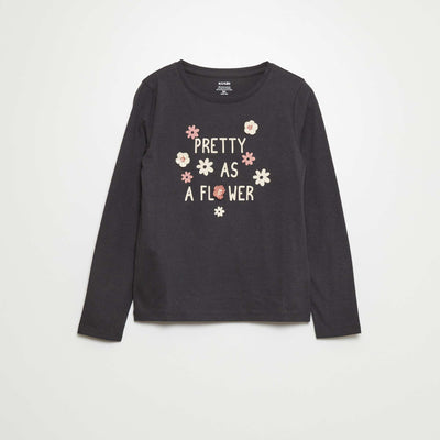 T-shirt en jersey 'pretty as a flower' Noir