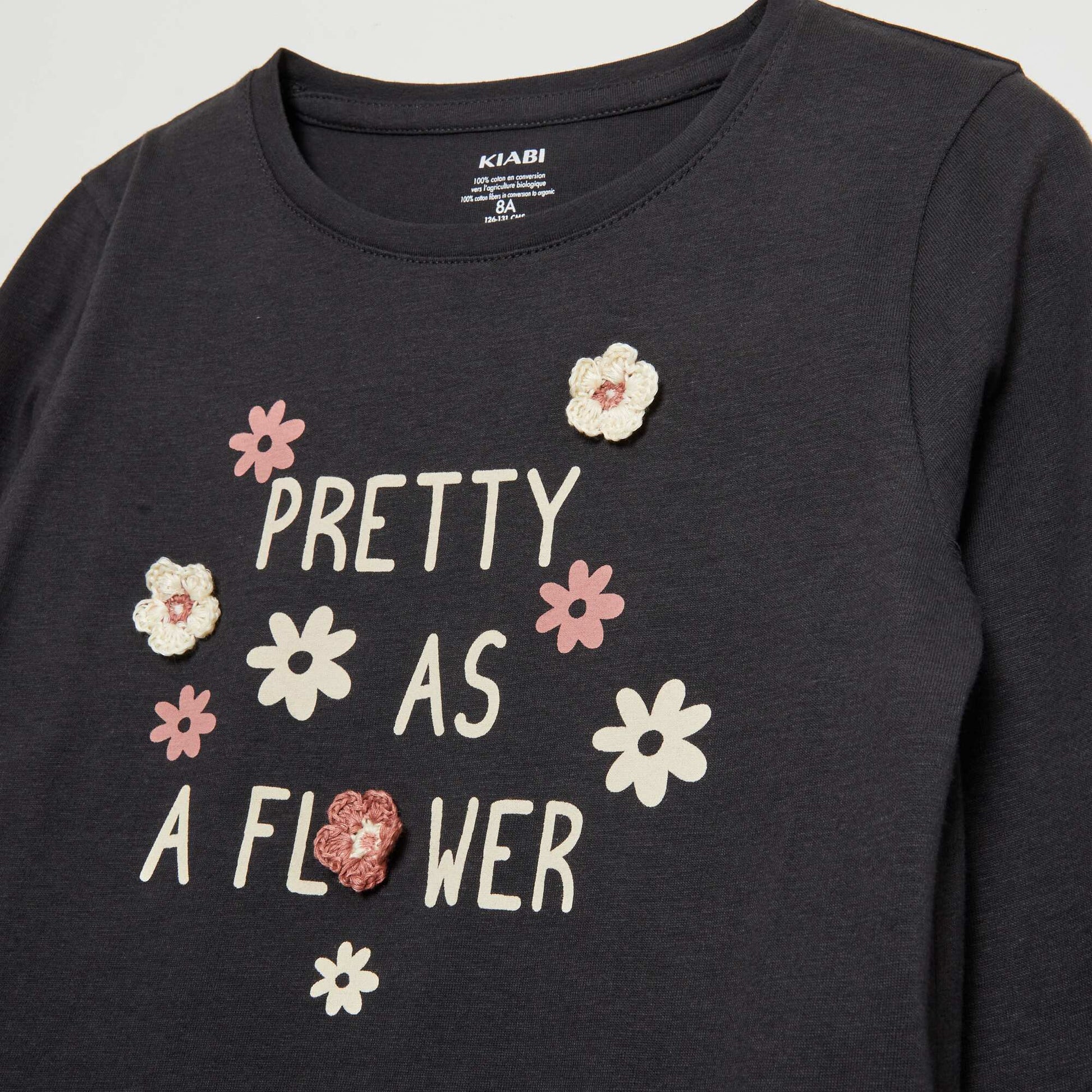 T-shirt en jersey 'pretty as a flower' Noir