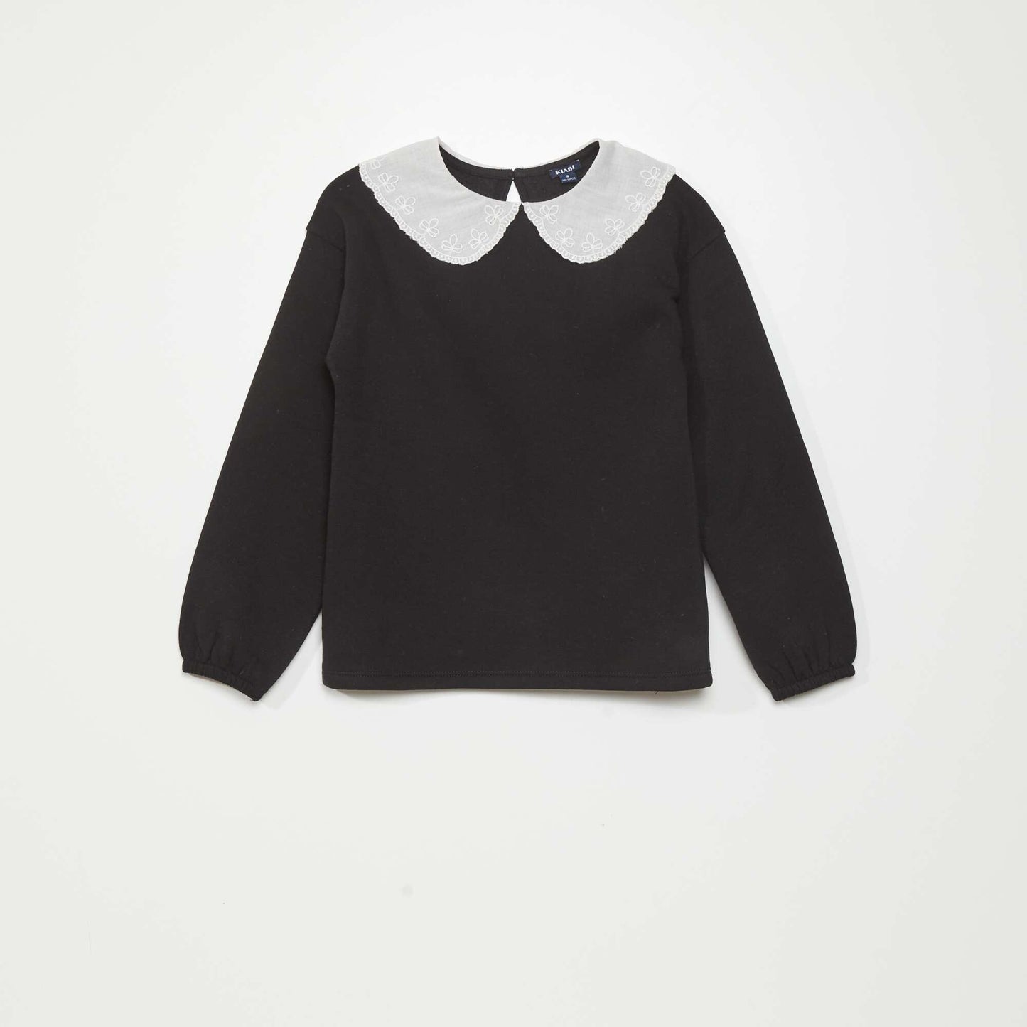 Sweat en molleton col en broderie anglaise noir