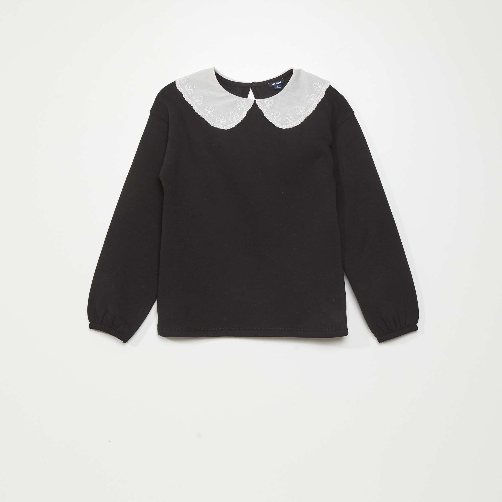Sweat en molleton col en broderie anglaise noir