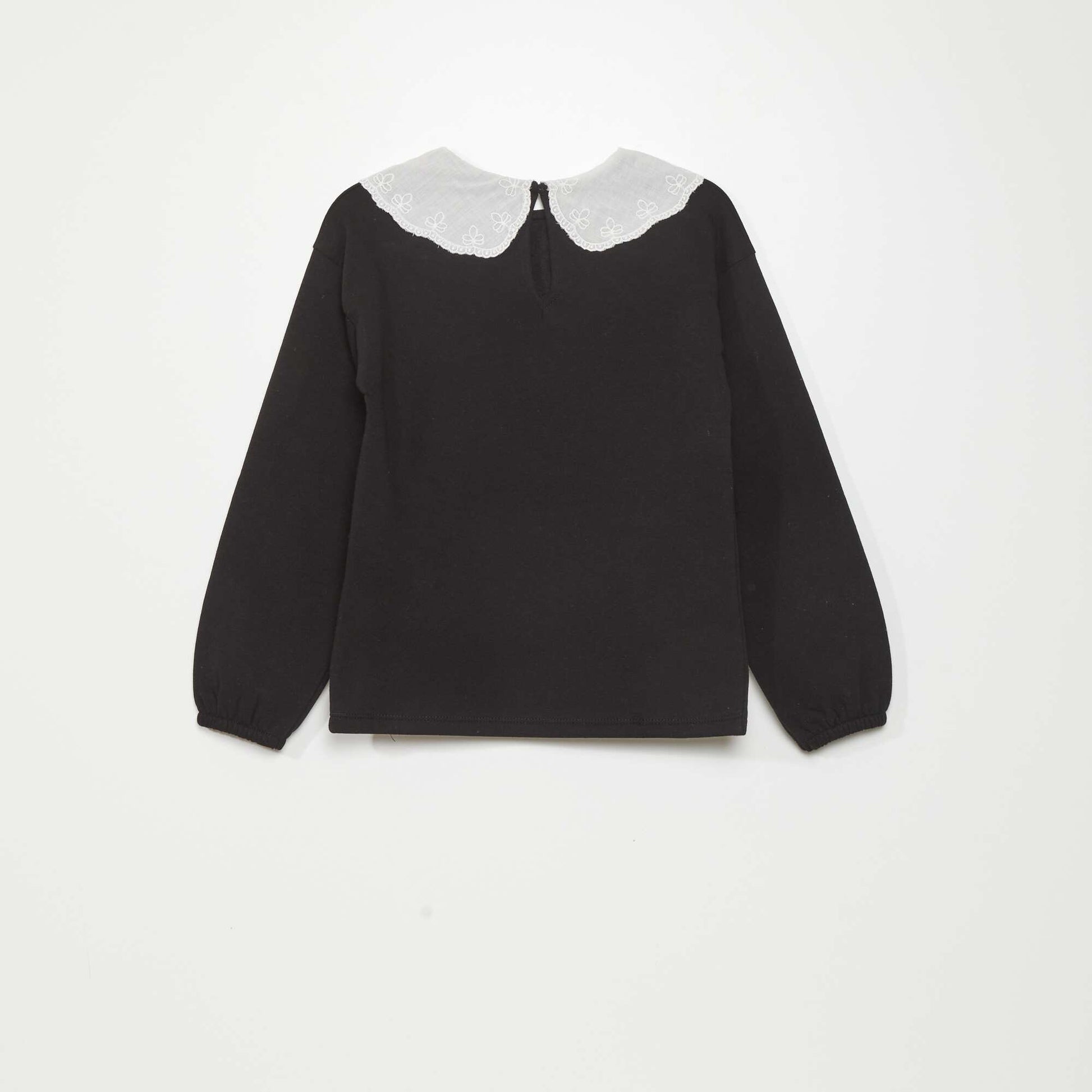 Sweat en molleton col en broderie anglaise noir