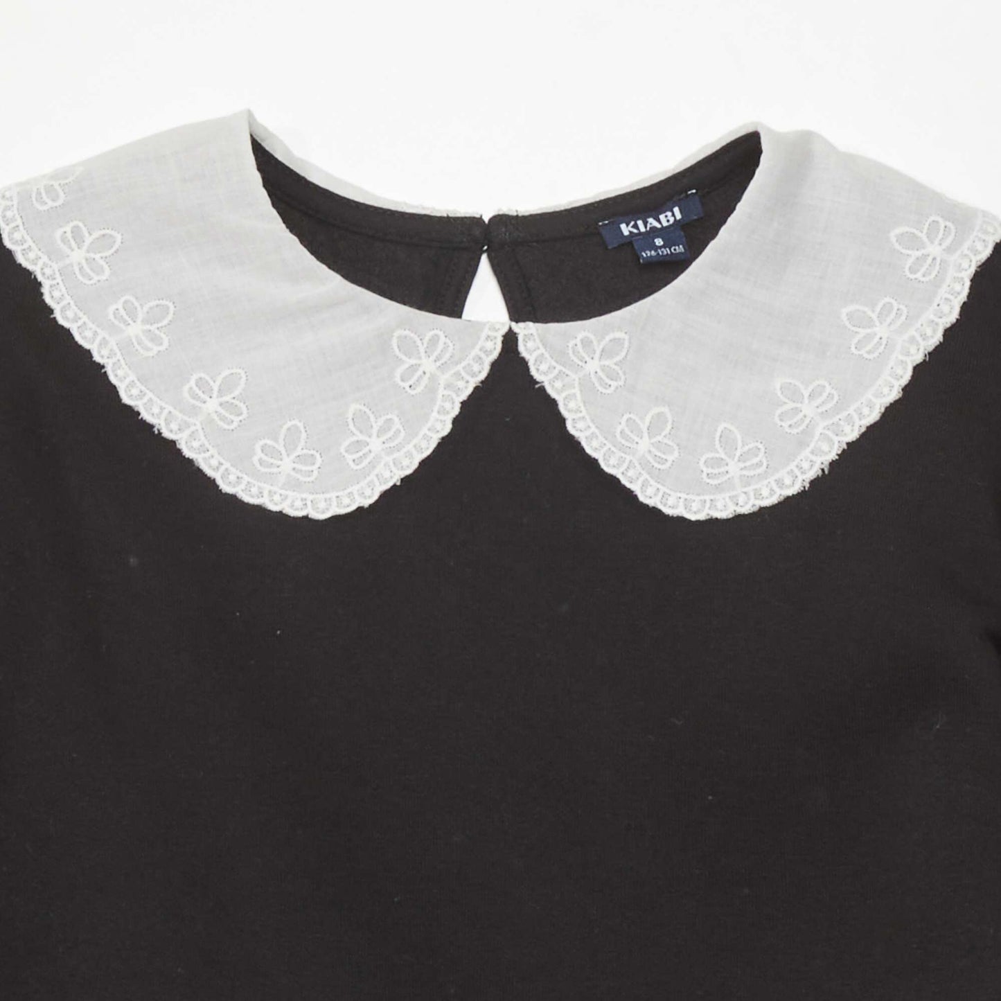 Sweat en molleton col en broderie anglaise noir