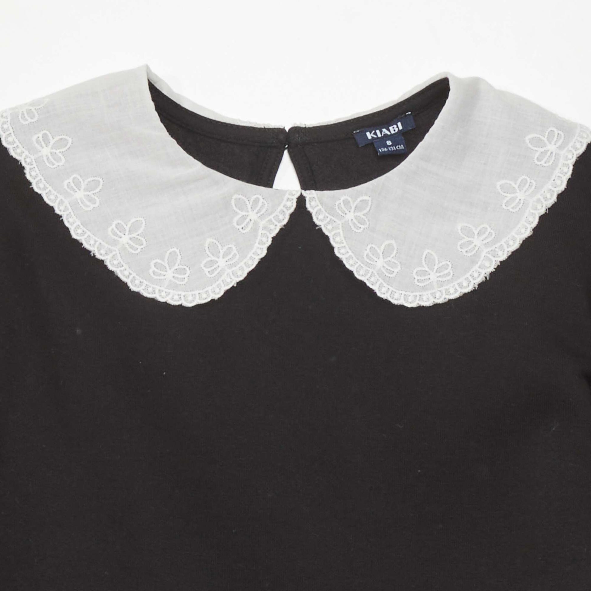 Sweat en molleton col en broderie anglaise noir