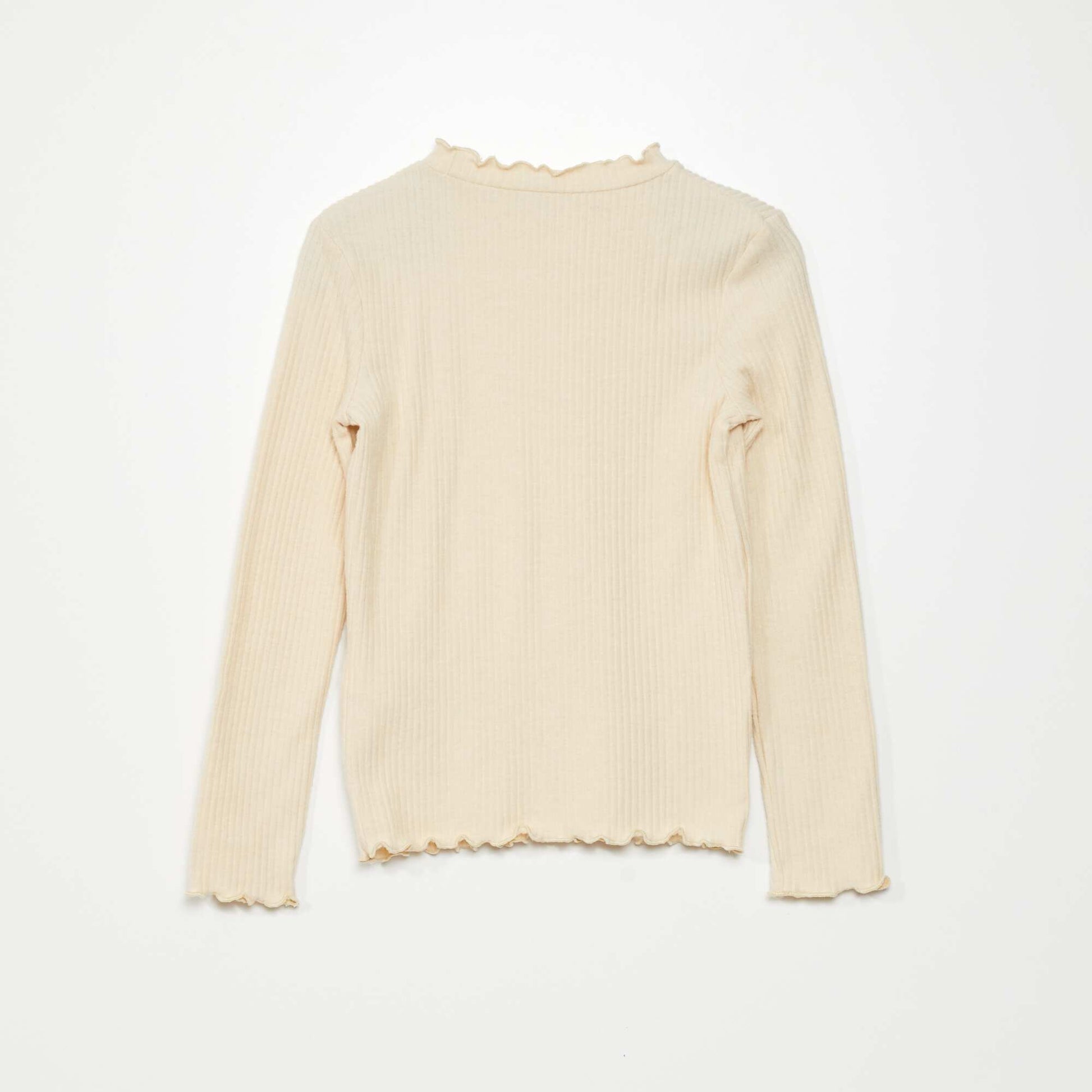 T-shirt en maille c tel e avec volants Beige