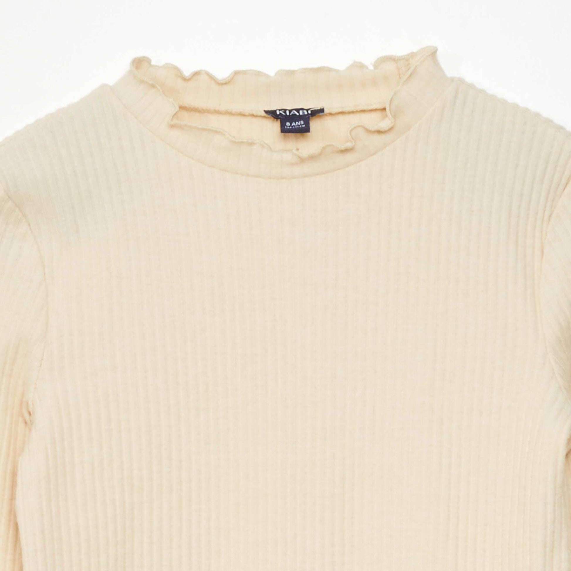 T-shirt en maille c tel e avec volants Beige