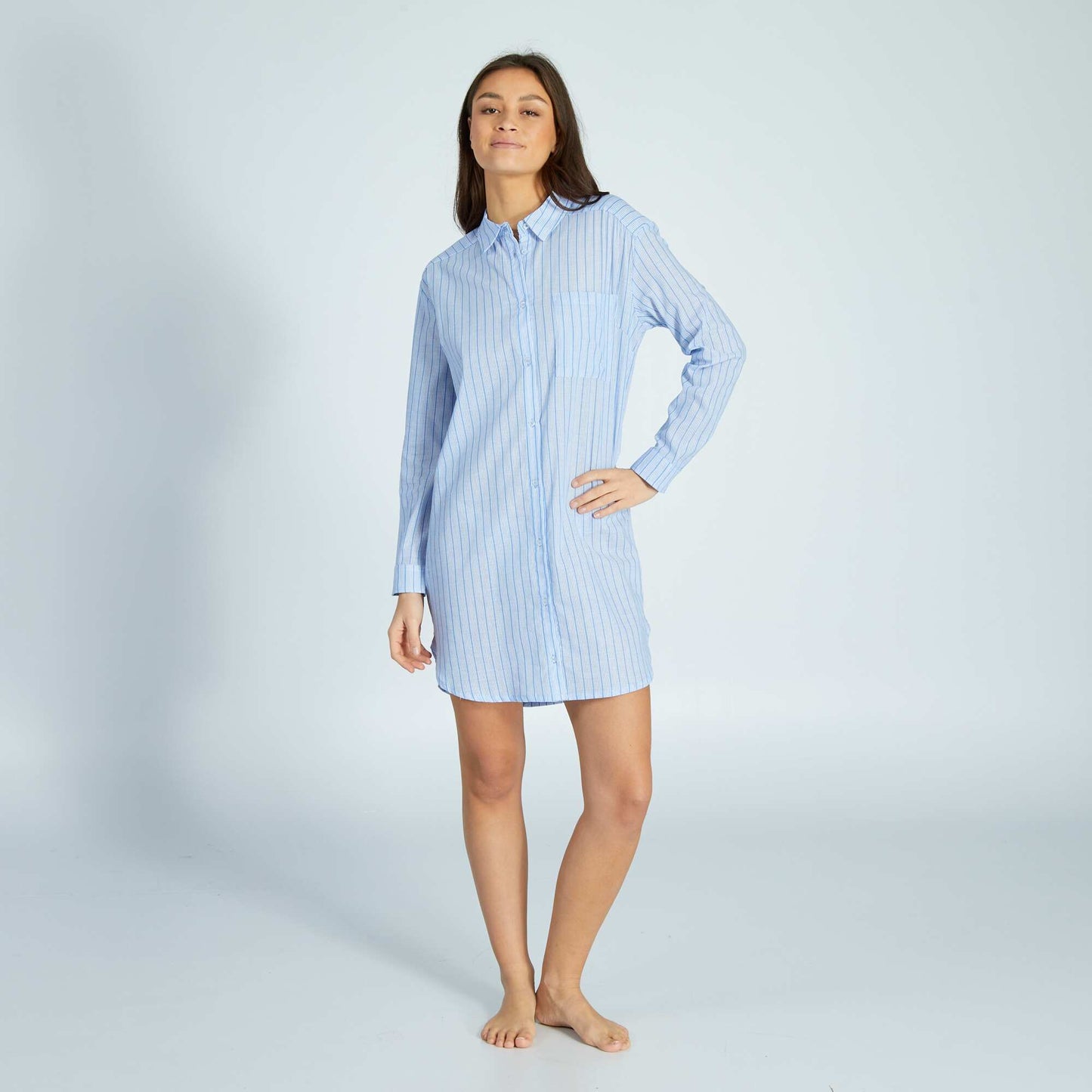 Chemise de nuit ray e en flanelle Bleu