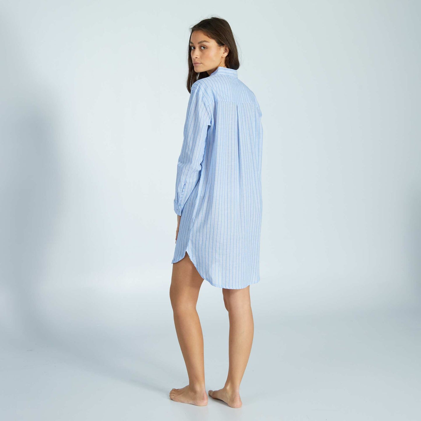 Chemise de nuit ray e en flanelle Bleu