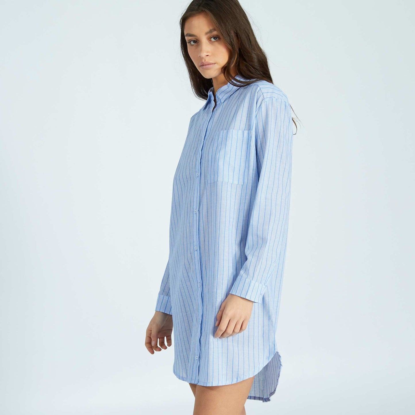 Chemise de nuit ray e en flanelle Bleu