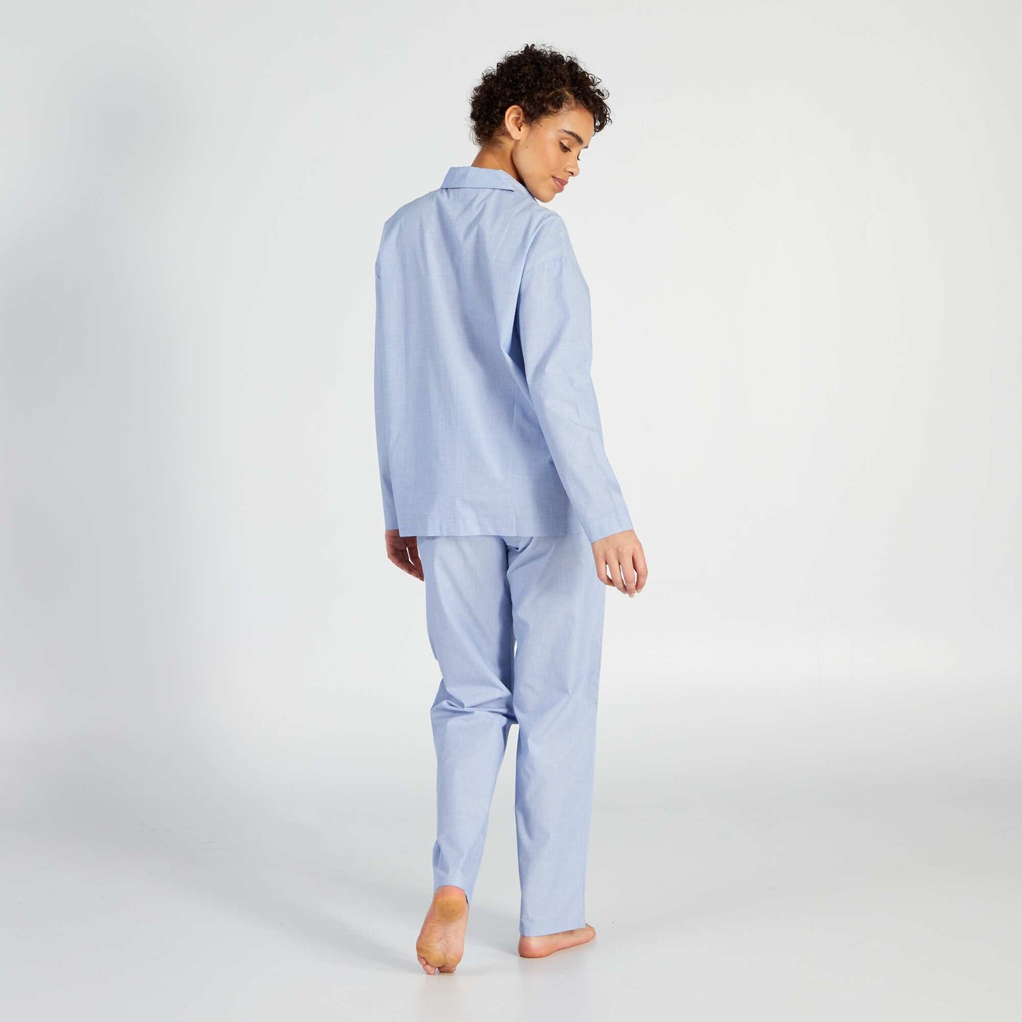 Ensemble pyjama long chemisier + pantalon - 2 pi ces Bleu