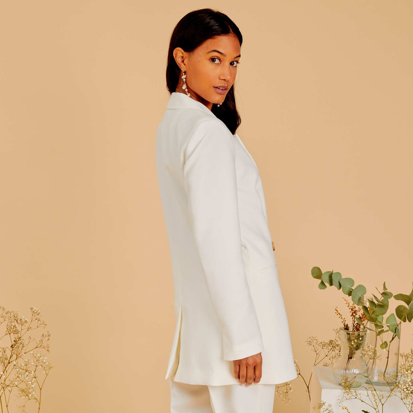 Veste longue de tailleur blanc cass