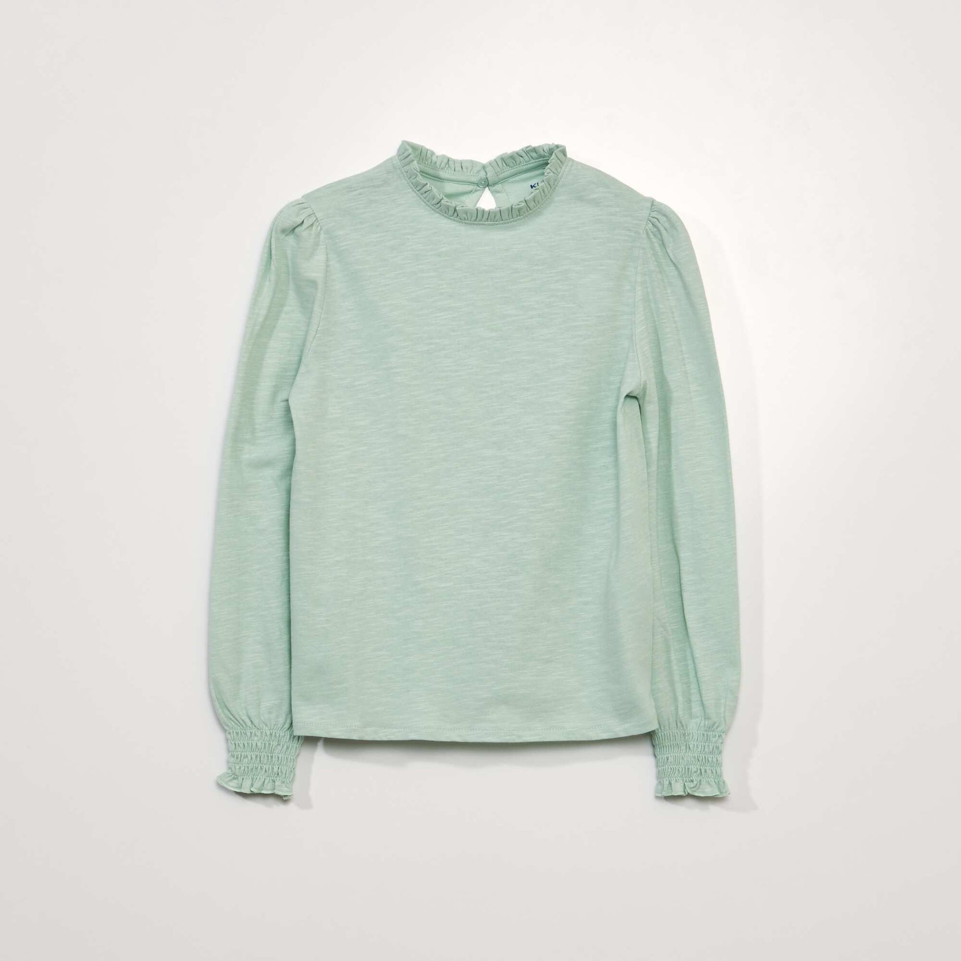 T-shirt col froufrous bleu