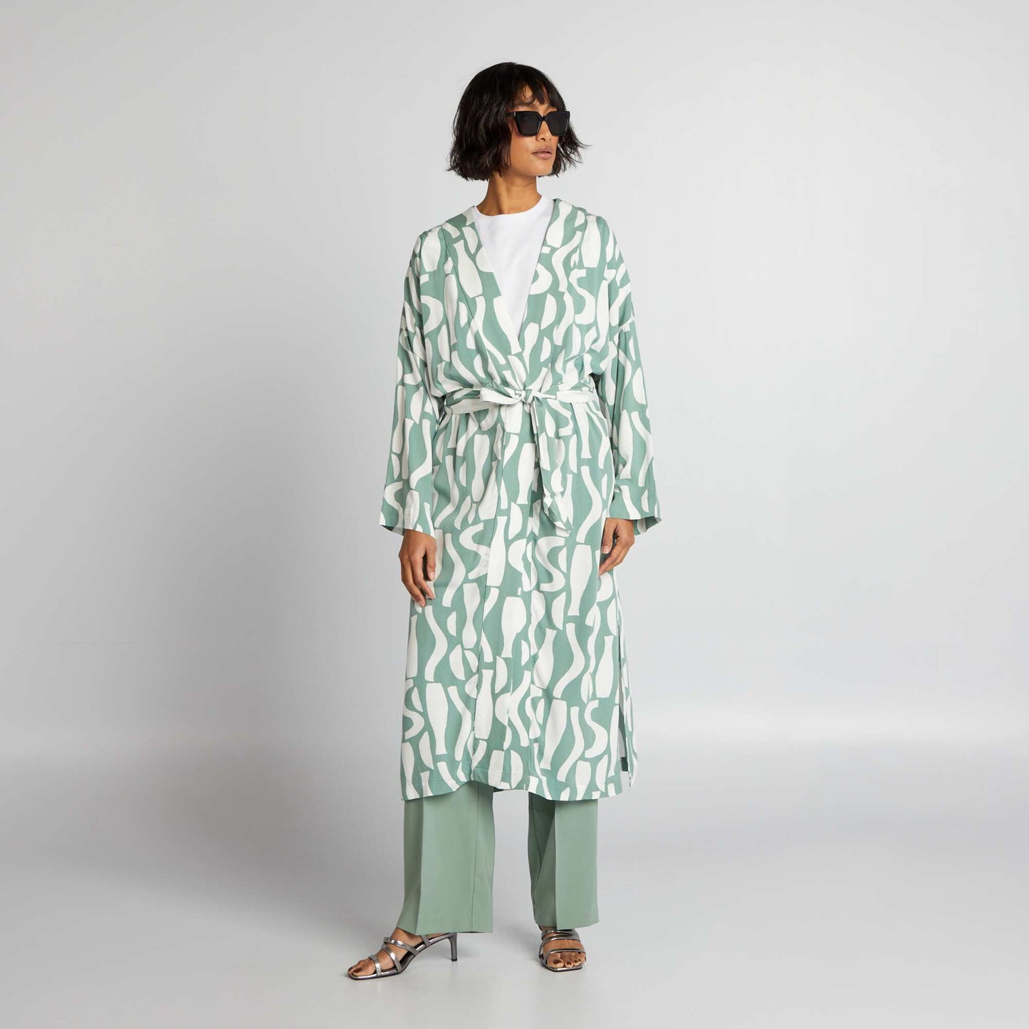 Kimono long Vert/blanc
