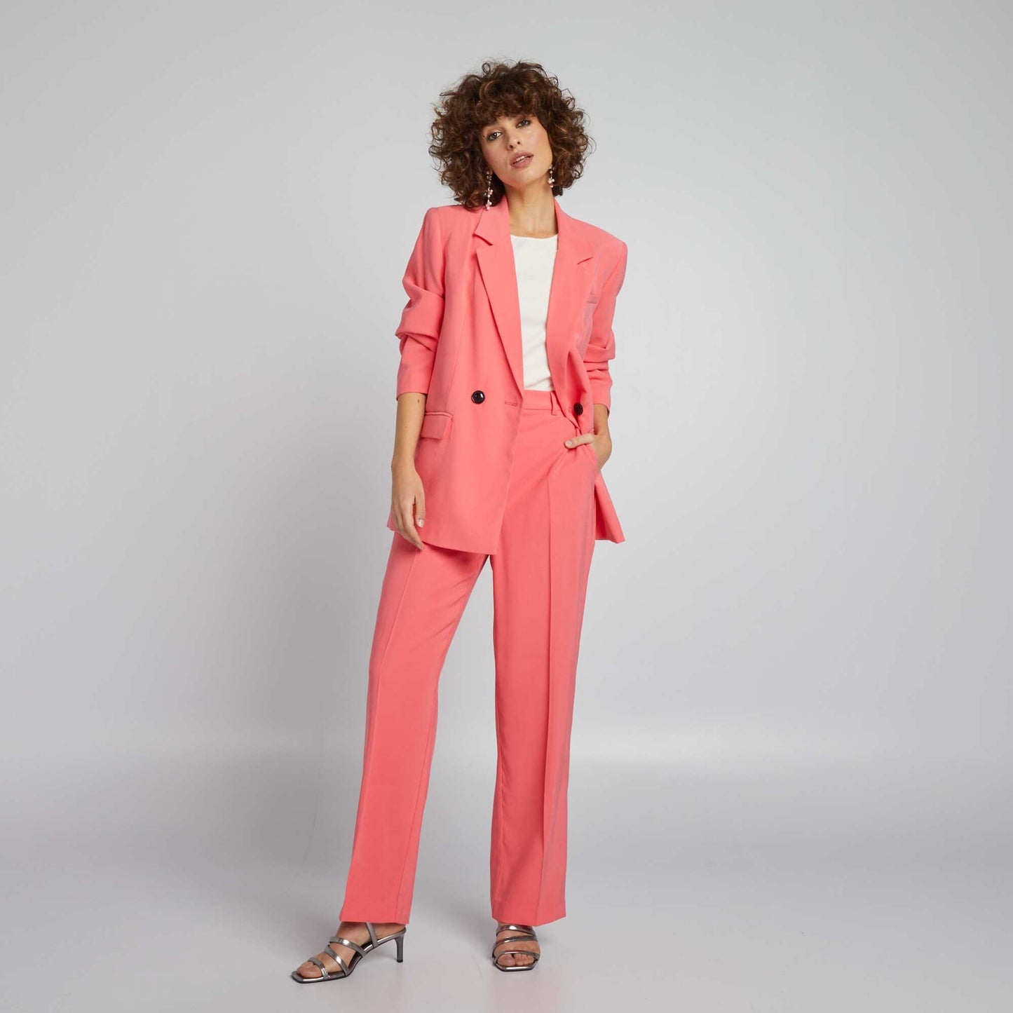 Pantalon droit taille haute Rose