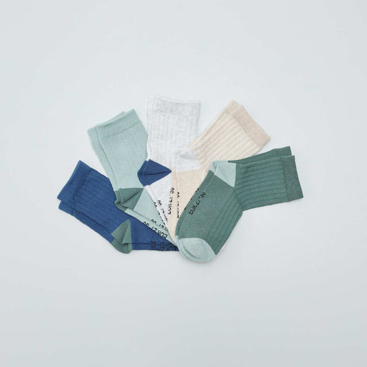 Lot de 5 paires de chaussettes côtelées Blanc/bleu/vert/beige