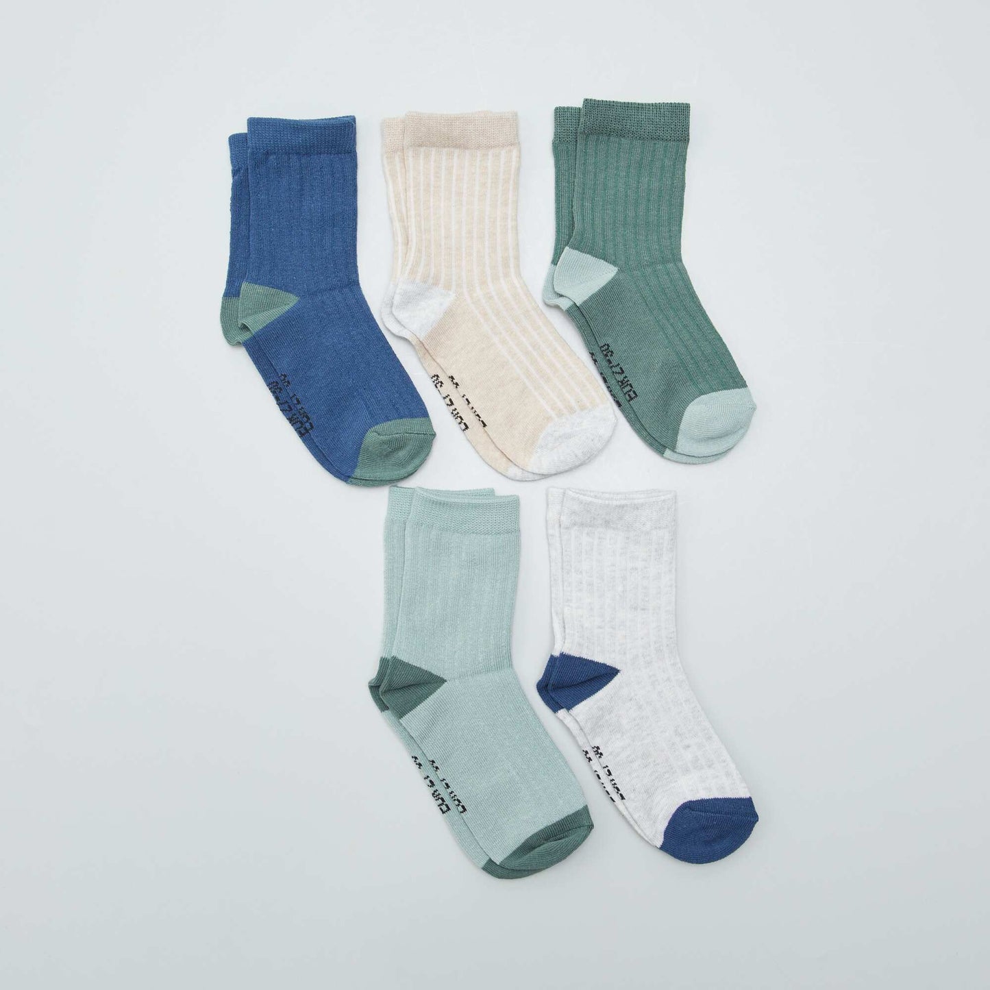 Lot de 5 paires de chaussettes côtelées Blanc/bleu/vert/beige