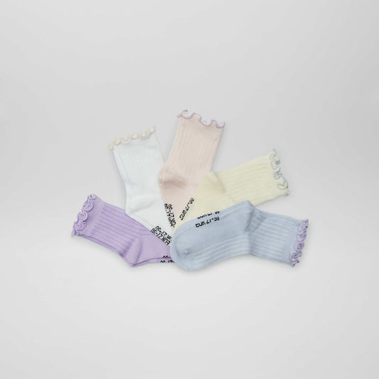 Lot de 5 paires de chaussettes Blanc/jaune/violet/rose/gris