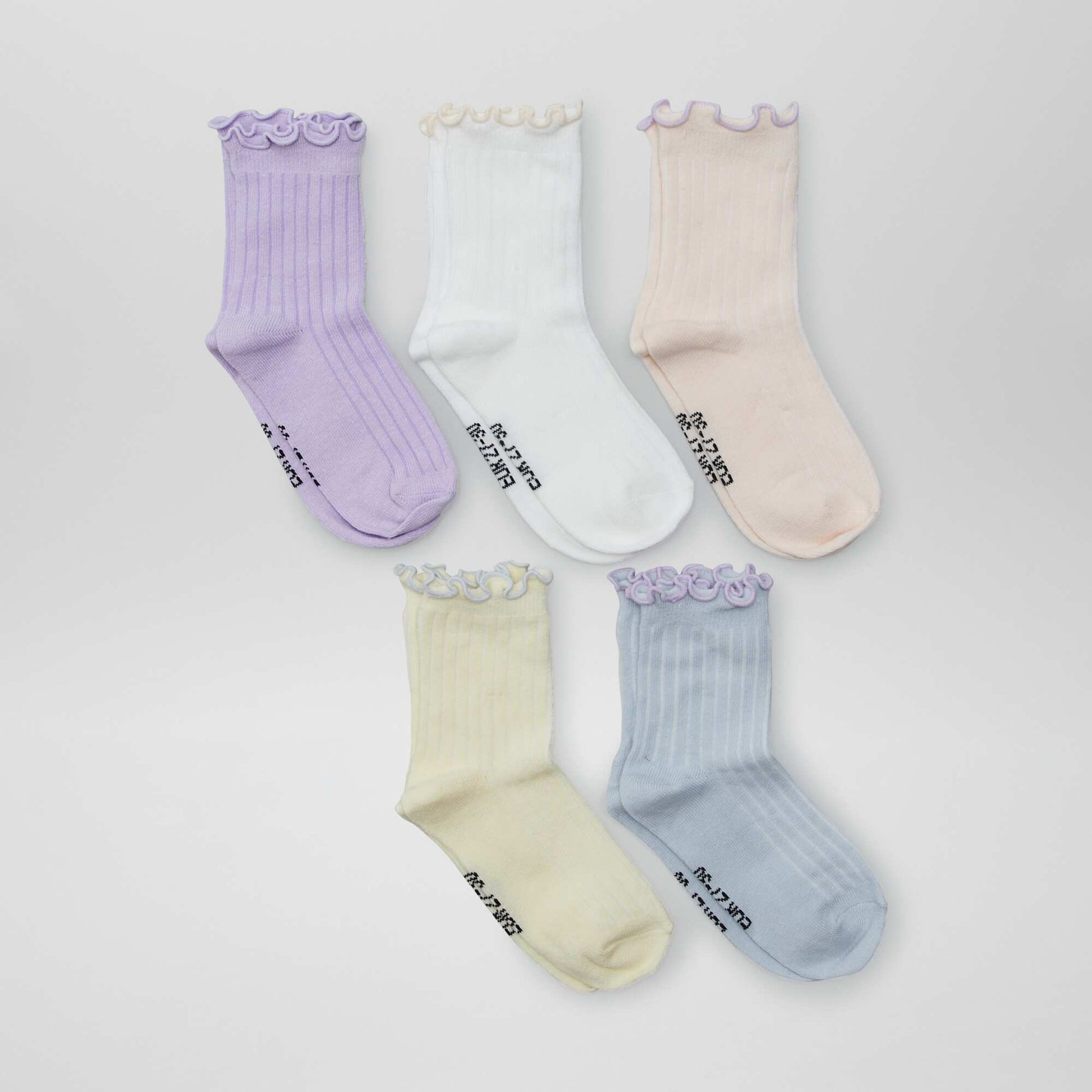 Lot de 5 paires de chaussettes Blanc/jaune/violet/rose/gris
