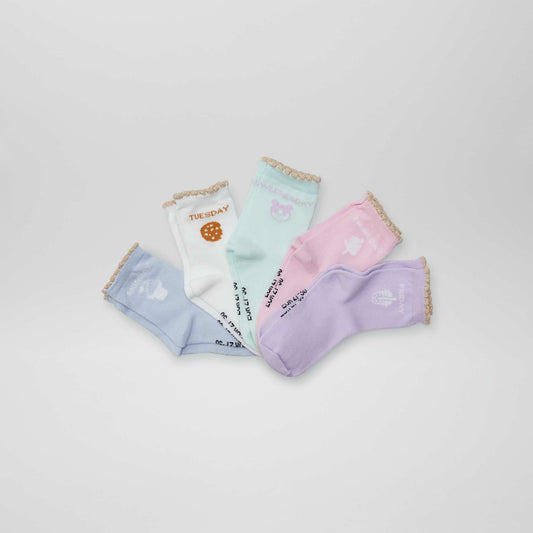 Lot de 5 paires de chaussettes Violet/rose/vert/blanc/bleu