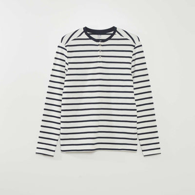 T-shirt marini re col boutonn Blanc/bleu marine