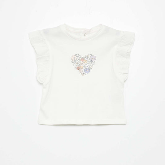 Top en coton paules volant es Blanc