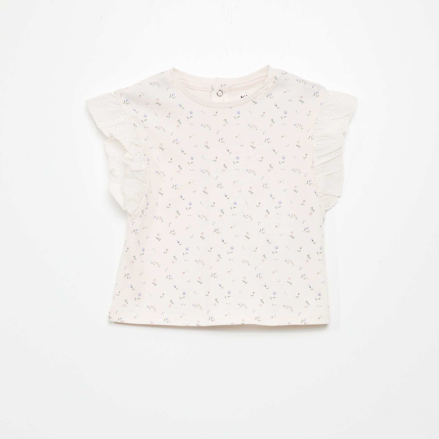 Top en coton paules volant es Rose