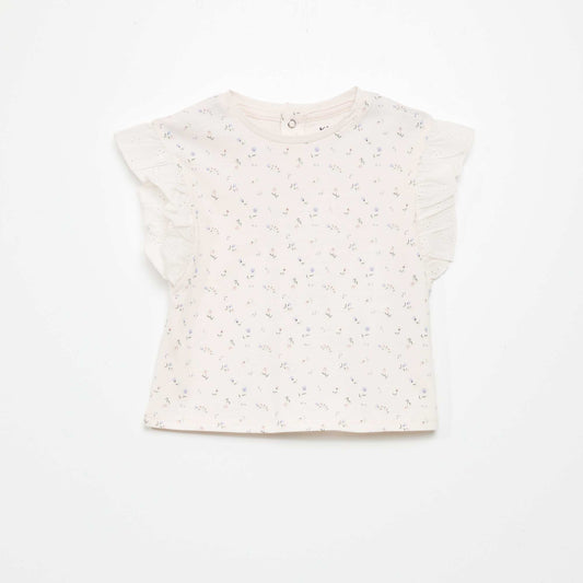 Top en coton paules volant es Rose