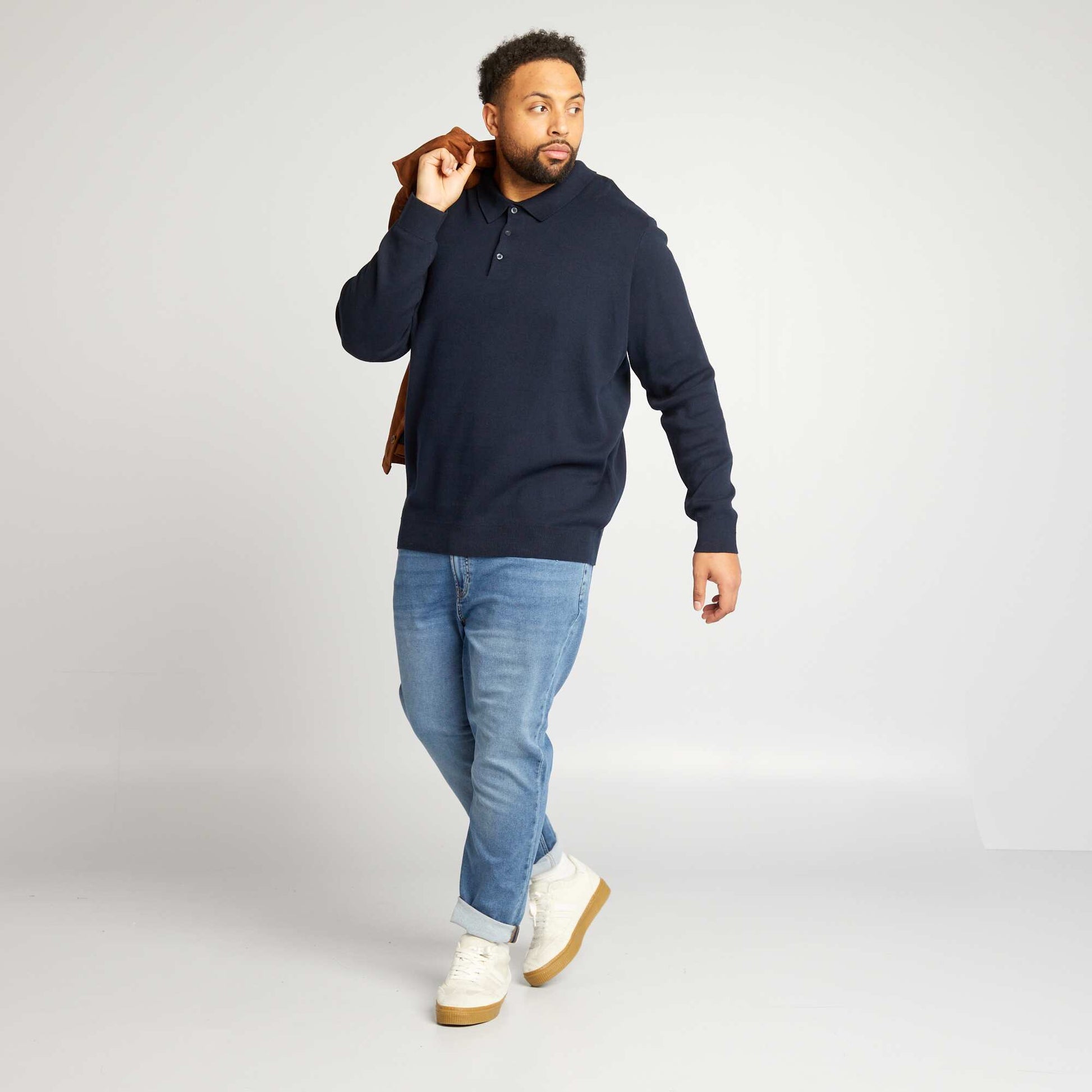 Pull en maille col polo Bleu marine