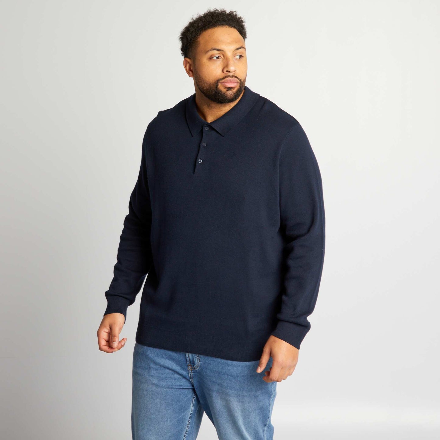 Pull en maille col polo Bleu marine