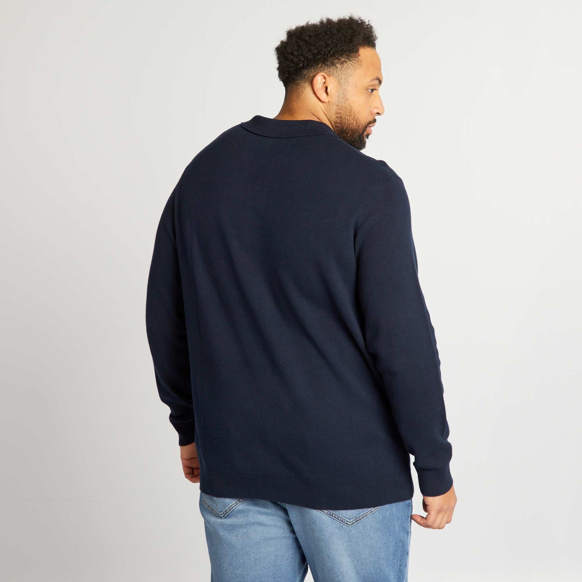 Pull en maille col polo Bleu marine