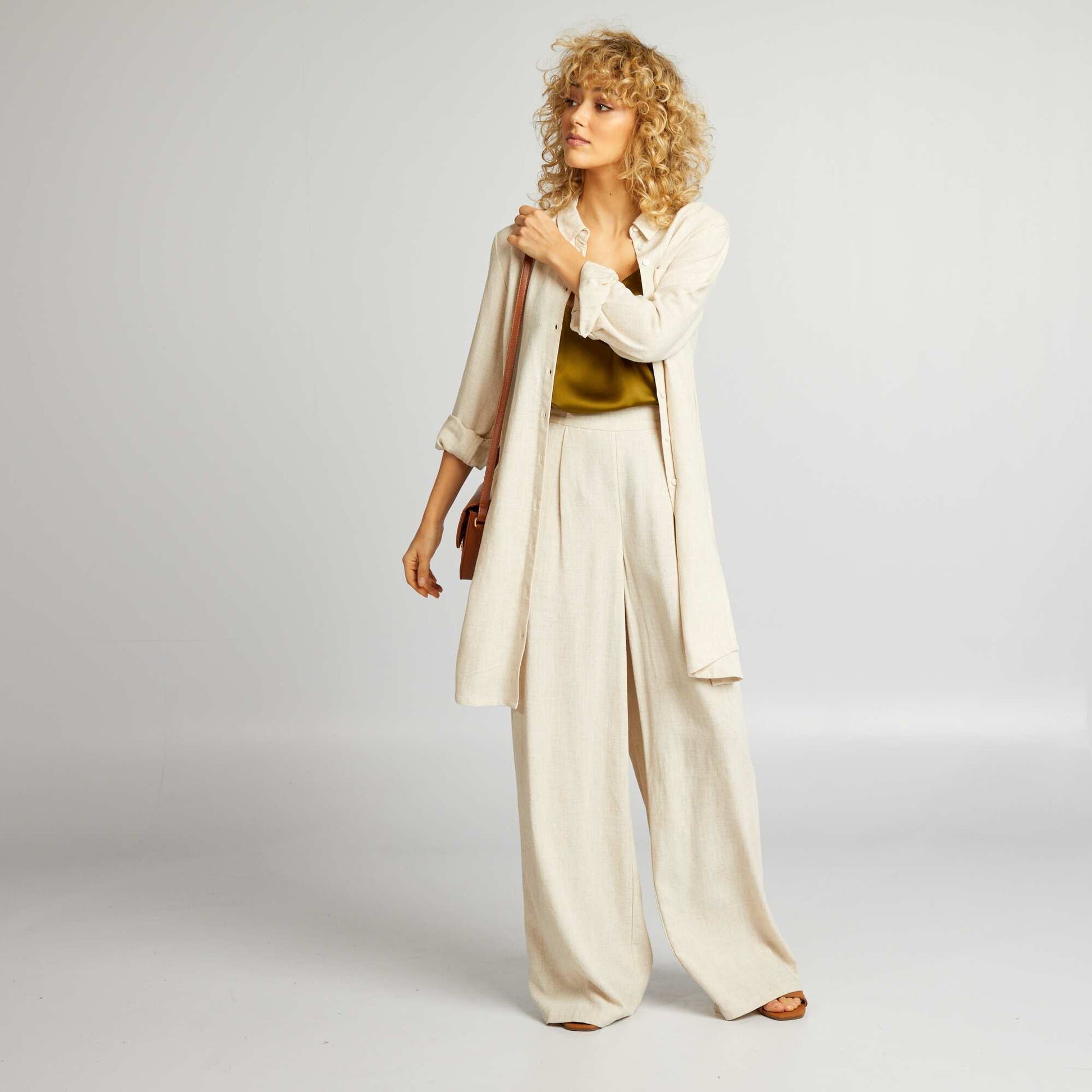Pantalon large en lin Beige