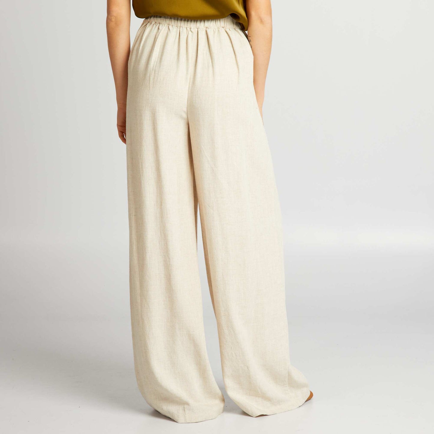 Pantalon large en lin Beige