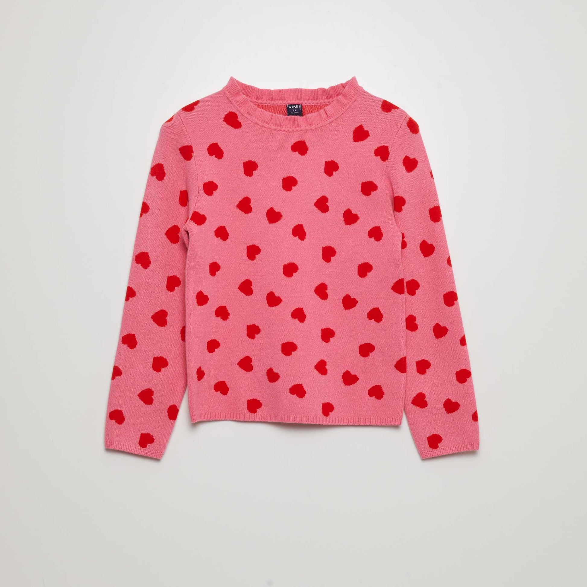 Pull motif et col froufrous Rose