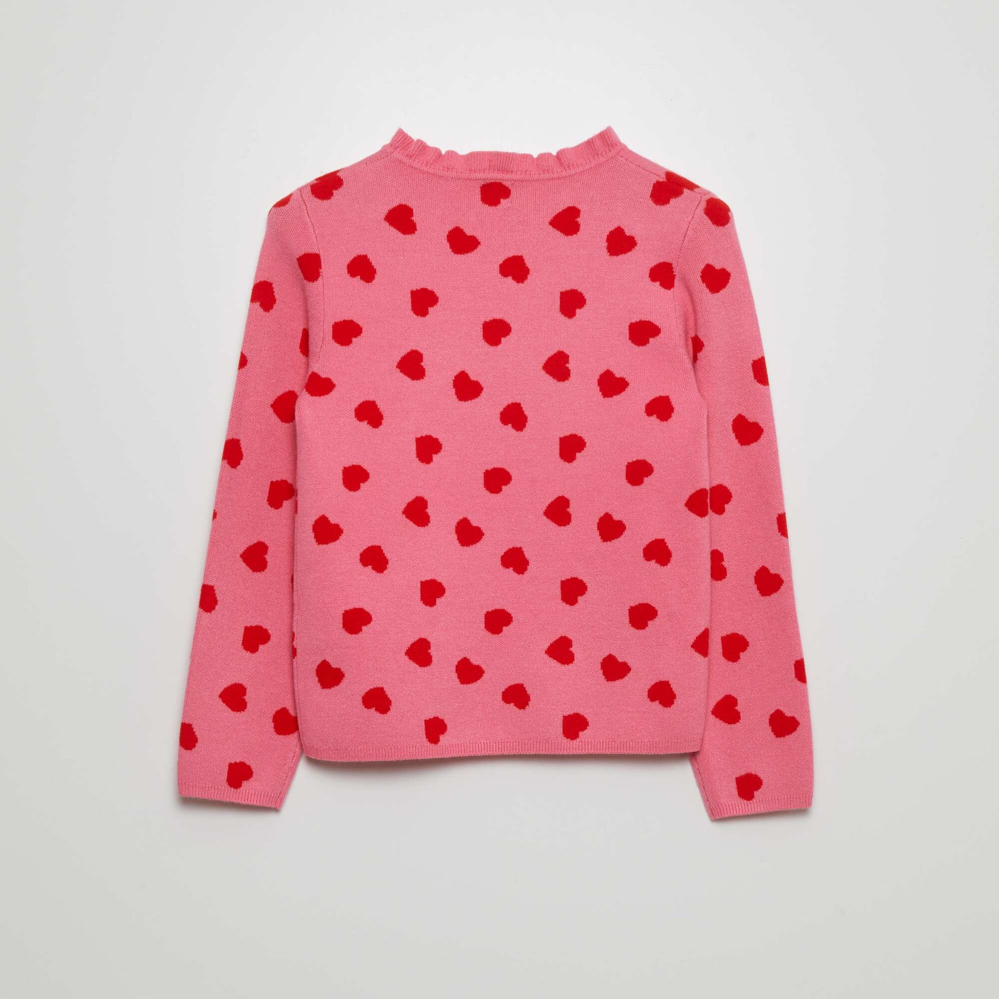 Pull motif et col froufrous Rose