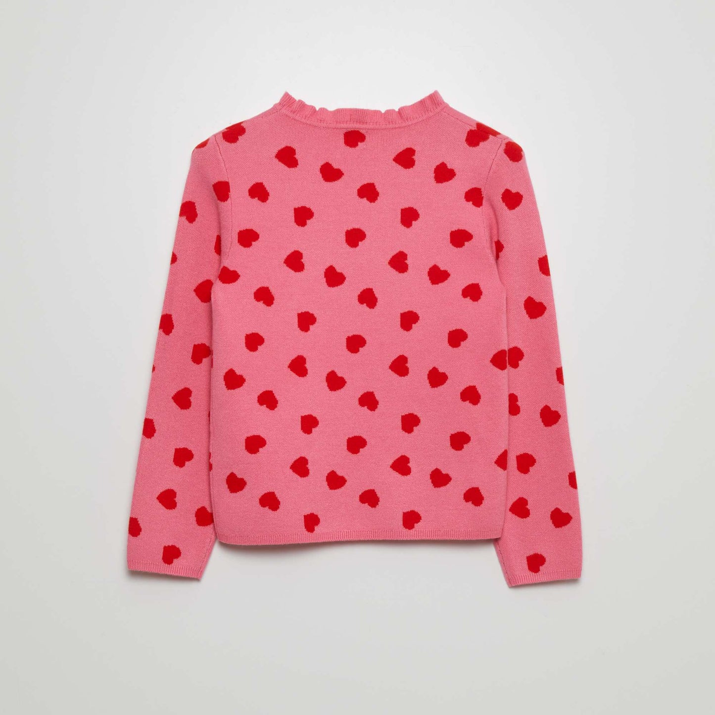 Pull motif et col froufrous Rose