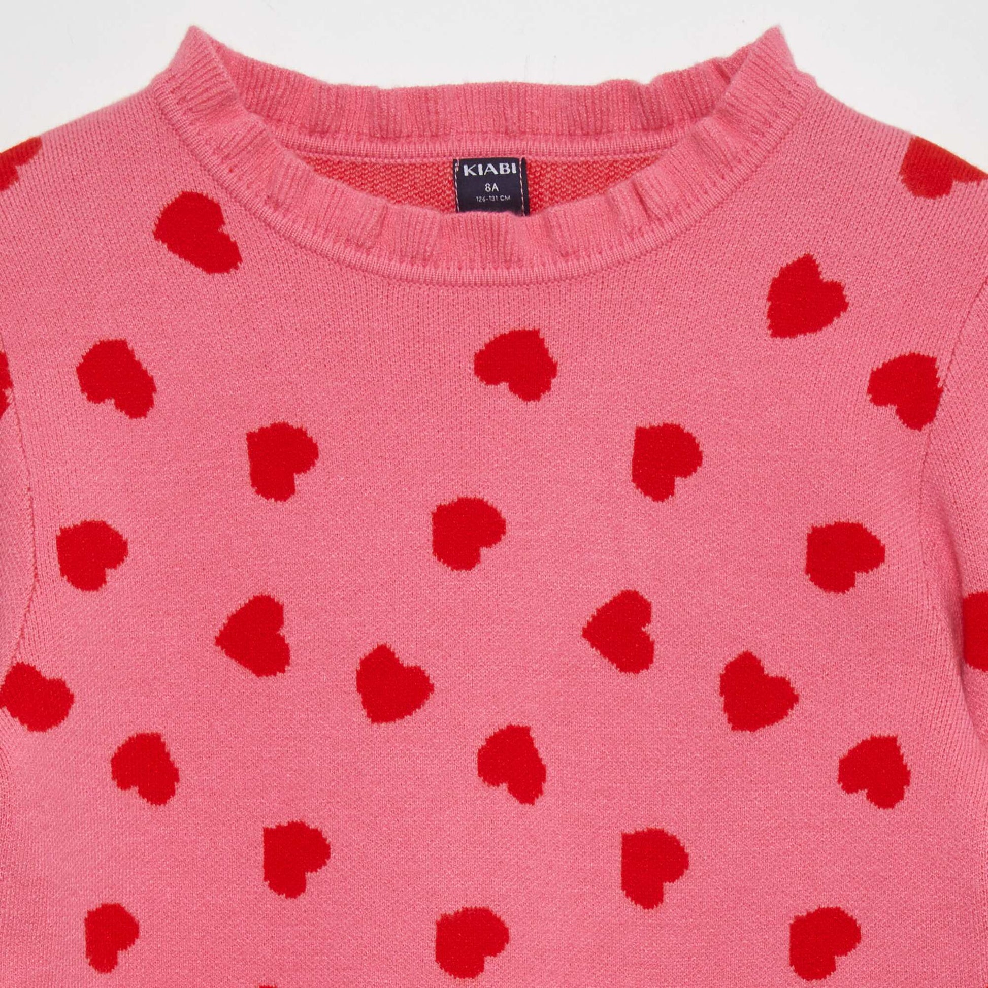 Pull motif et col froufrous Rose