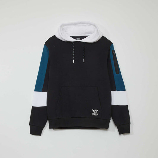 Sweat capuche color-block Noir