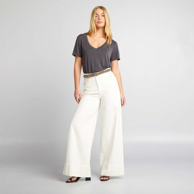 T-shirt stretch col V Noir