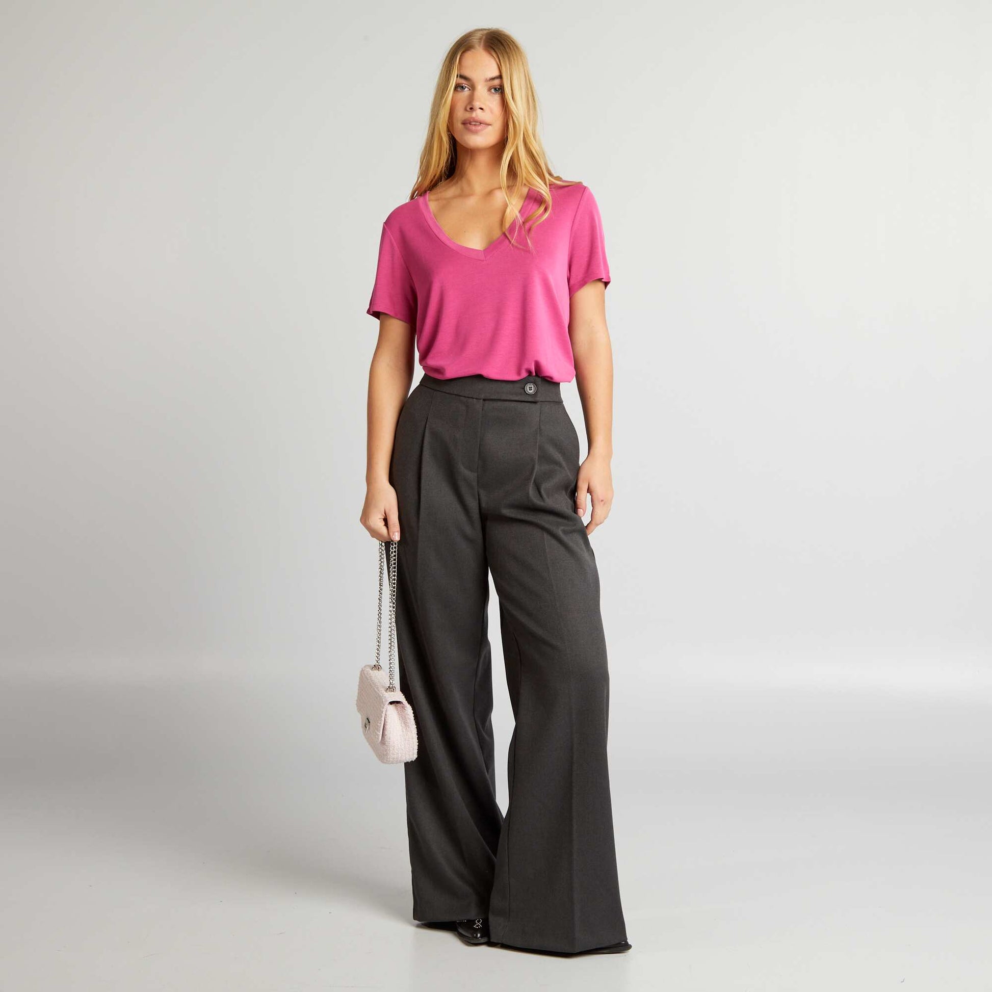 T-shirt stretch col V Rose