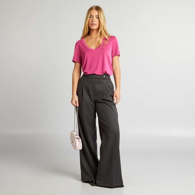 T-shirt stretch col V Rose