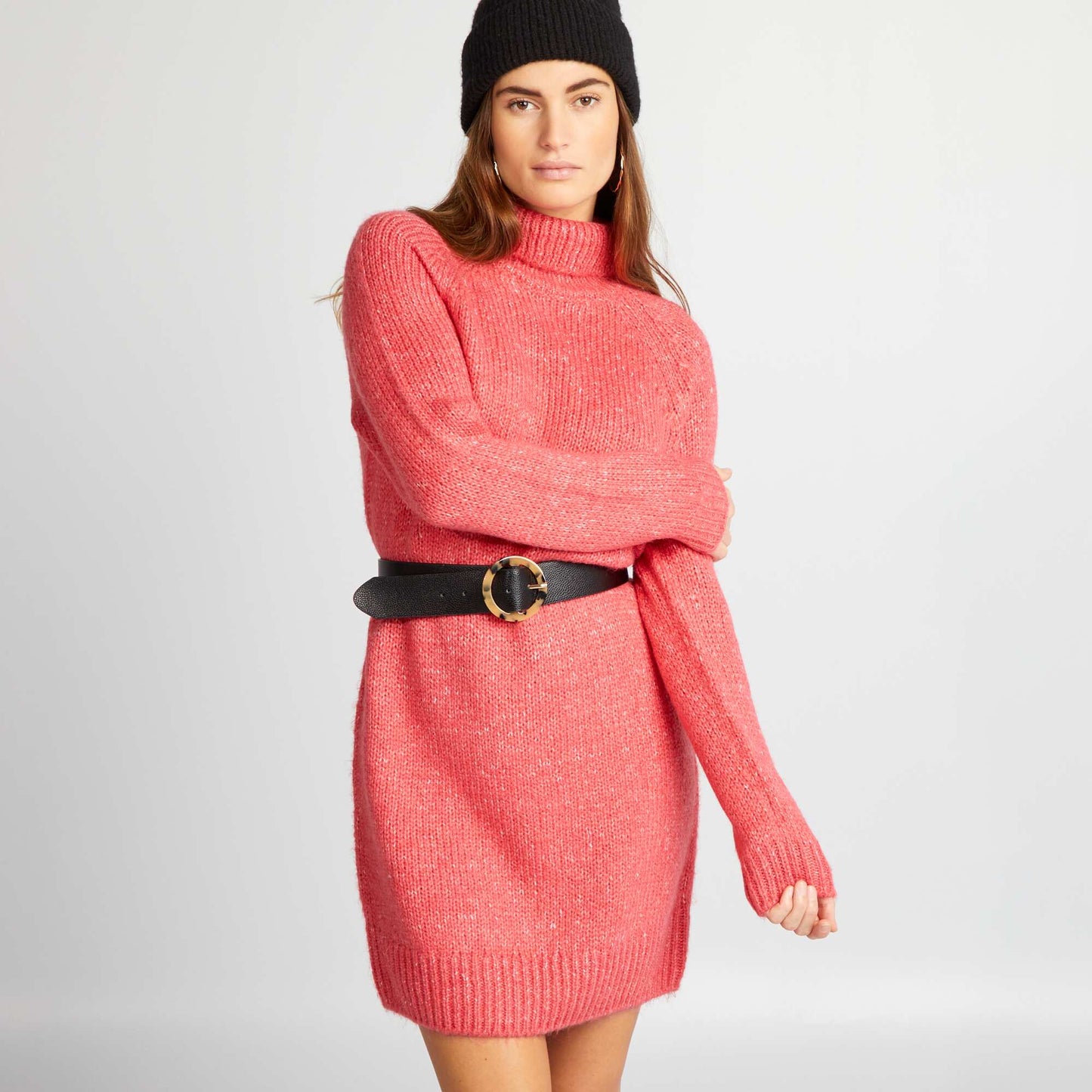 Robe pull courte en maille Rose