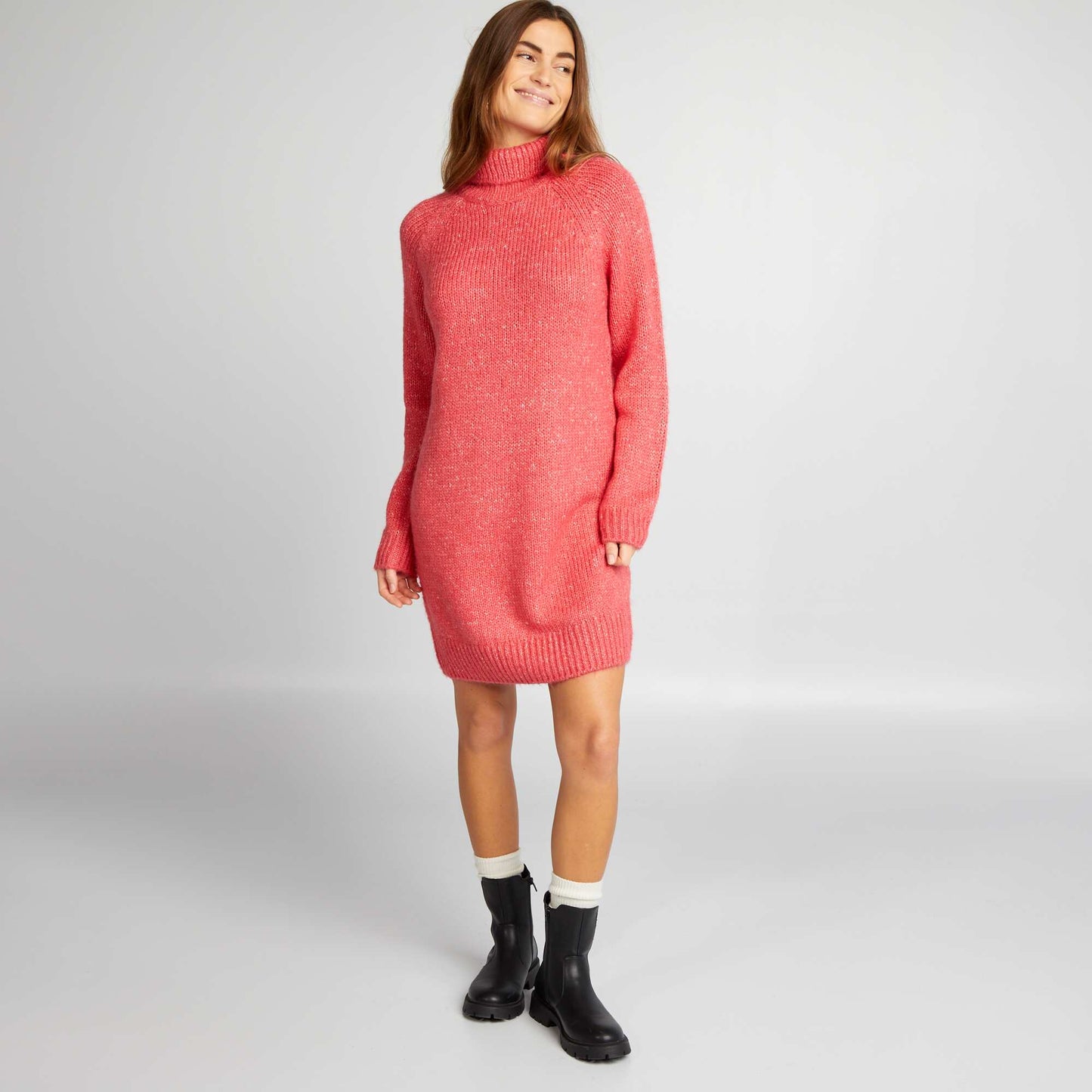 Robe pull courte en maille Rose