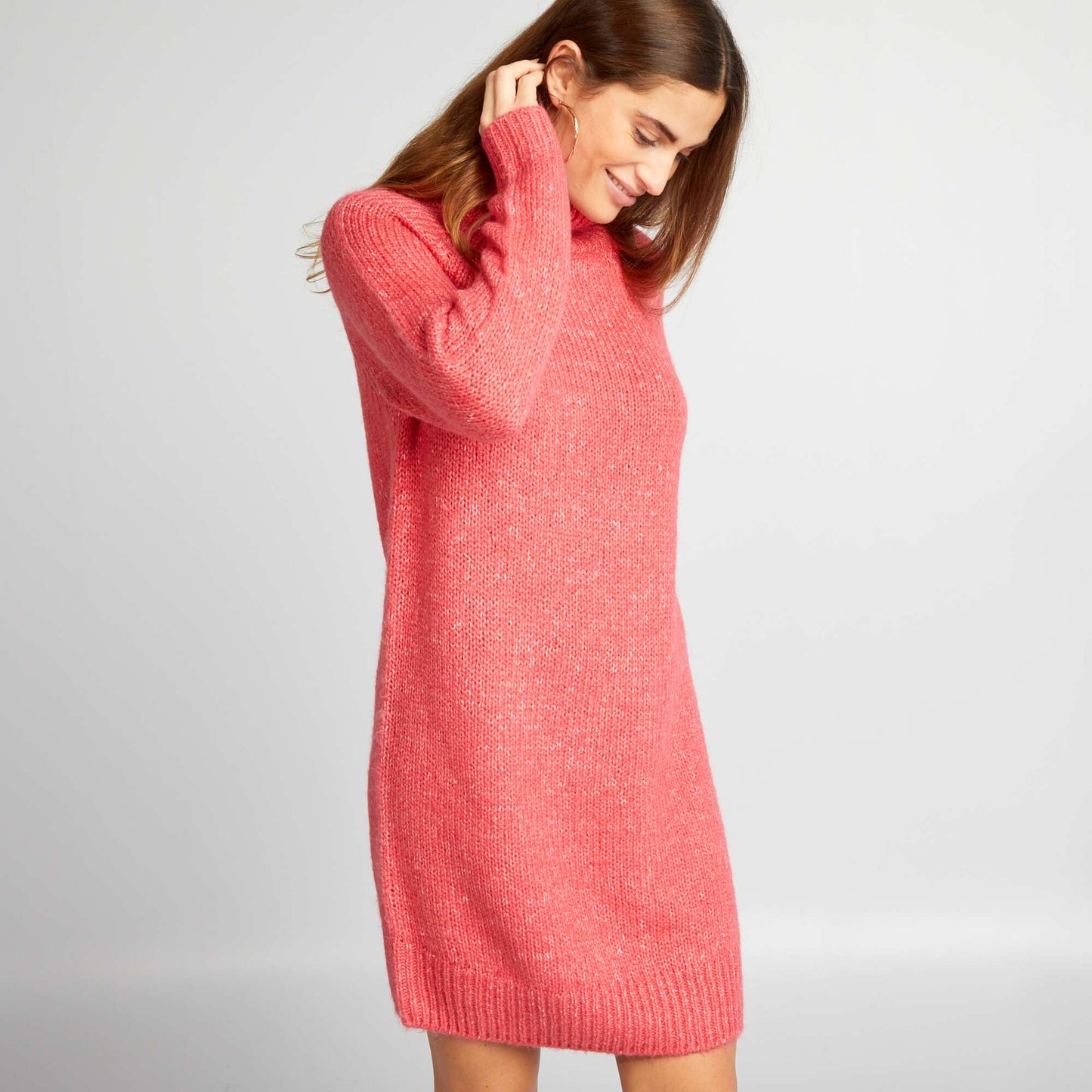 Robe pull courte en maille Rose