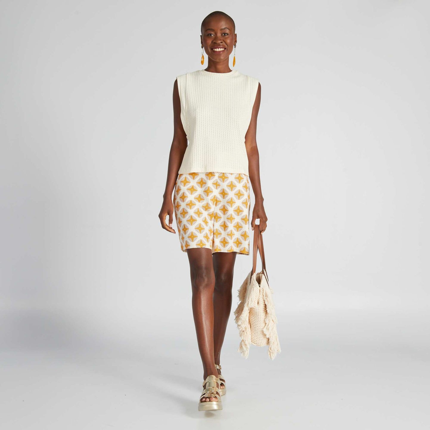 Débardeur en maille ajourée beige