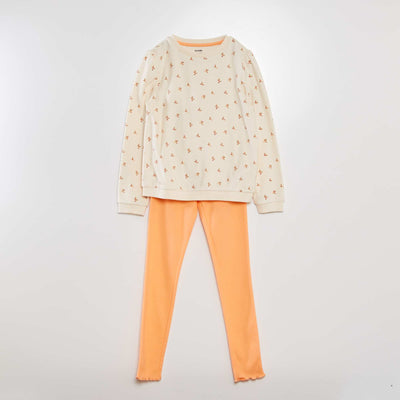Ensemble pyjama t-shirt + legging - 2 pi ces Blanc/rose